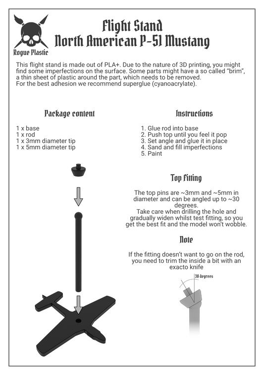 Scale Model Airplane Flight Stand With Silhouette Base - North American P-51 Mustang