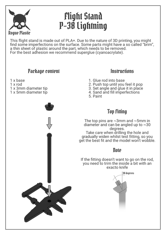 Scale Model Airplane Flight Stand With Silhouette Base - Lockheed P-38 Lightning