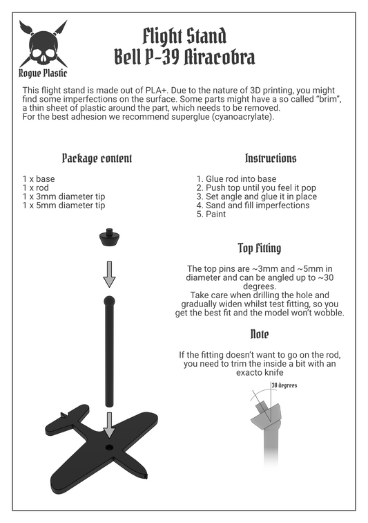 Scale Model Airplane Flight Stand With Silhouette Base - Bell P-39 Aircobra
