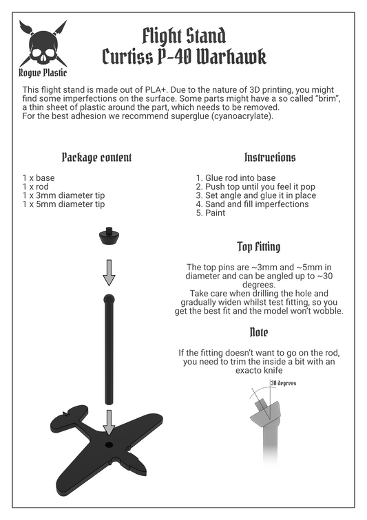 Scale Model Airplane Flight Stand With Silhouette Base - Curtiss P-40 Warhawk