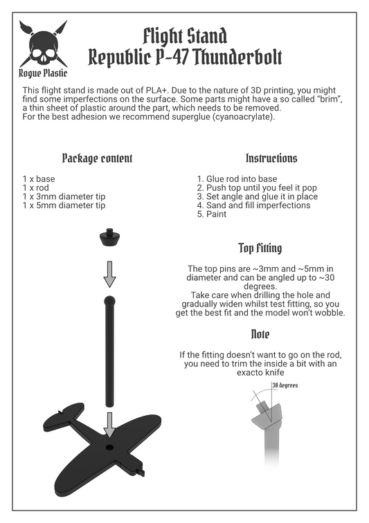 Scale Model Airplane Flight Stand With Silhouette Base - Republic P-47 Thunderbolt