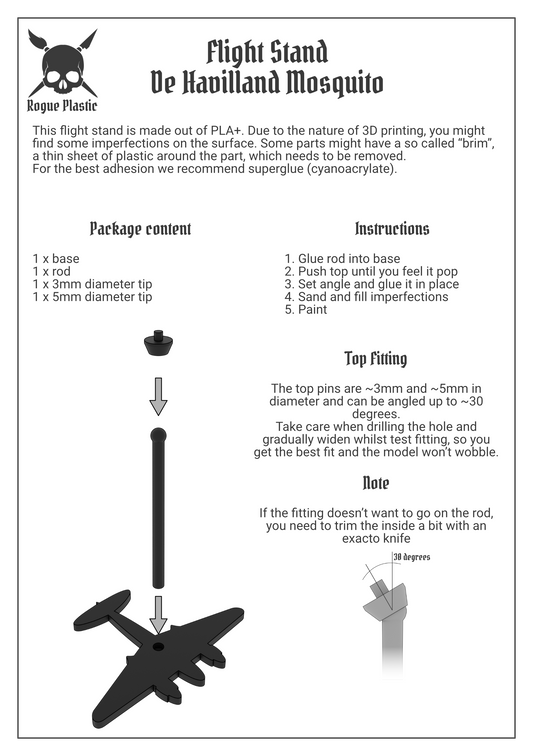 Scale Model Airplane Flight Stand With Silhouette Base - de Havilland Mosquito MkVI