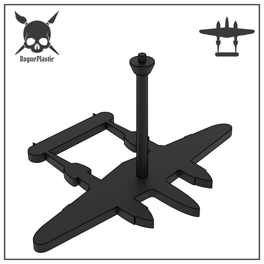 Scale Model Airplane Flight Stand With Silhouette Base - Lockheed P-38 Lightning
